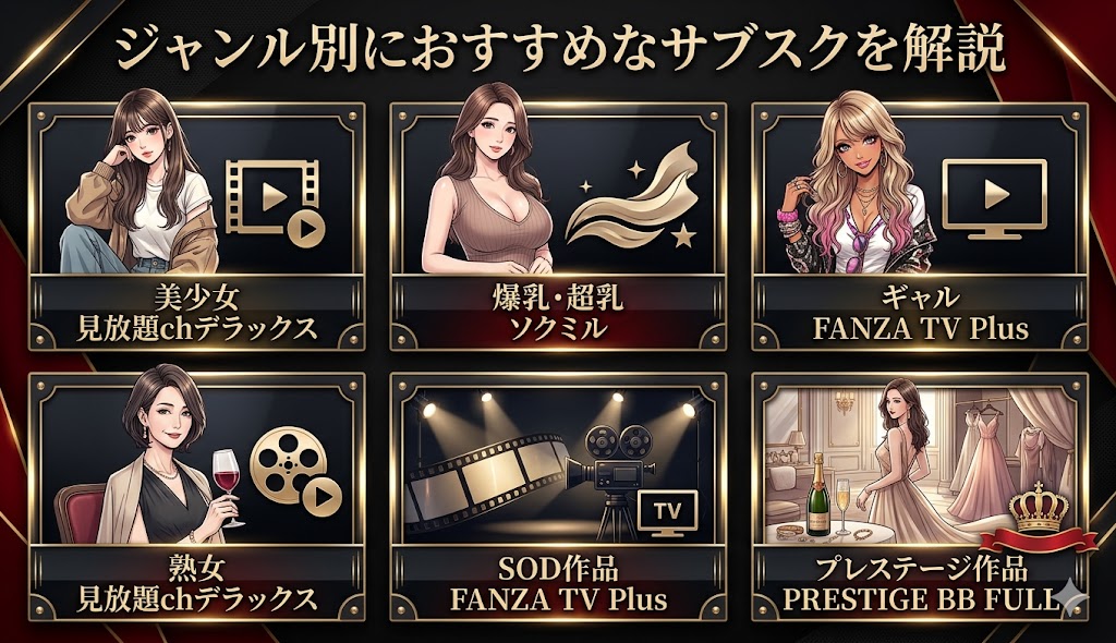 ジャンル別におすすめなAV女優作品が見放題できるサブスクを解説