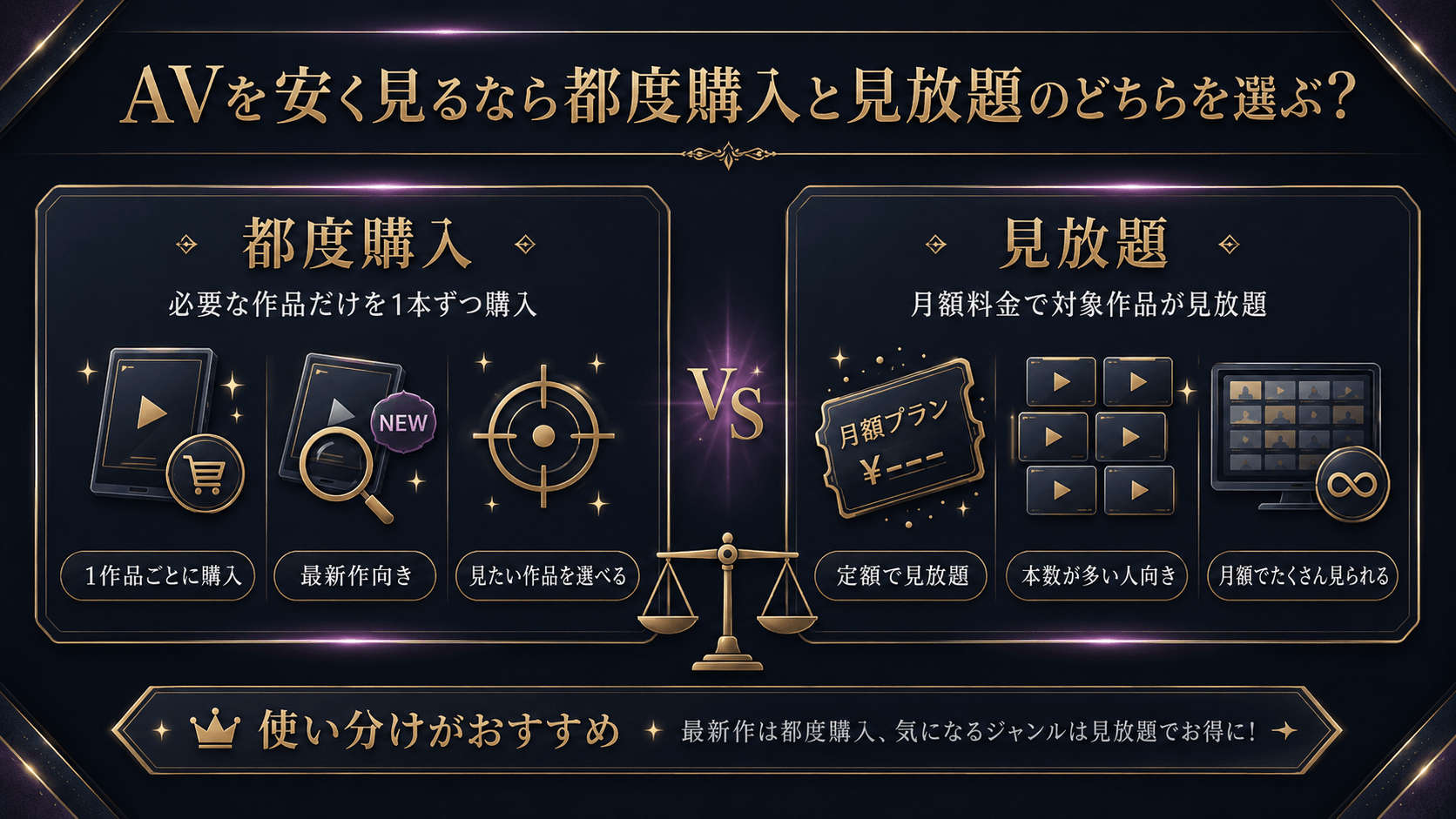 AVの都度購入と見放題の違いや向いている人を比較した画像