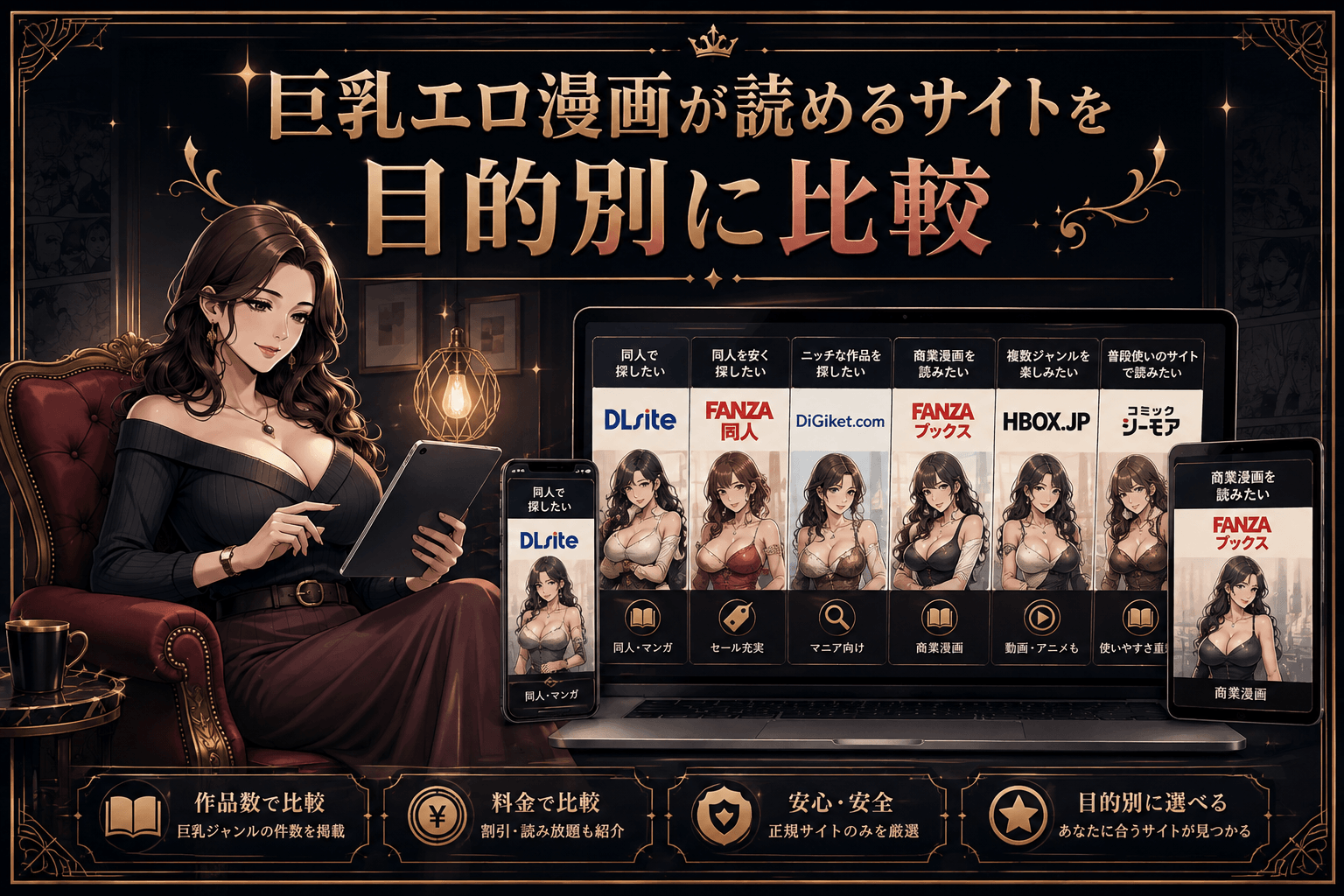 巨乳エロ漫画が読めるサイトを目的別に比較したイメージ
