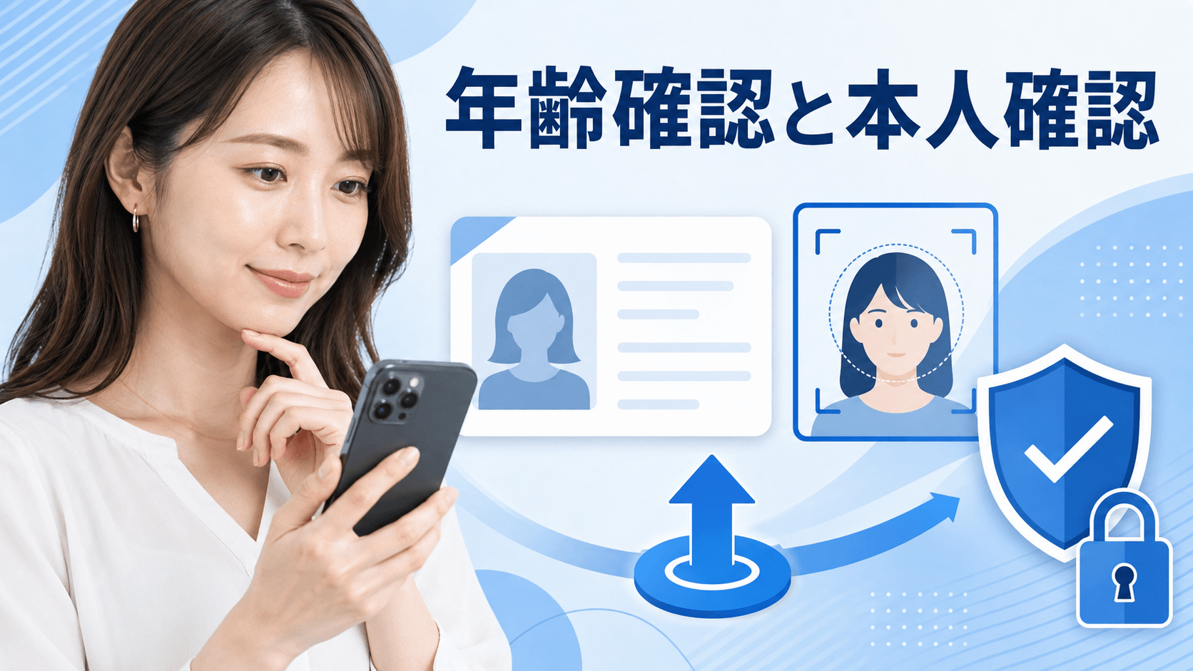 スマートフォンから年齢確認と本人確認書類の提出方法を確認する成人女性