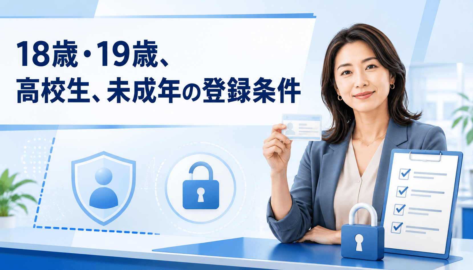 18歳・19歳、高校生、未成年の登録条件を本人確認書類で確認する成人女性