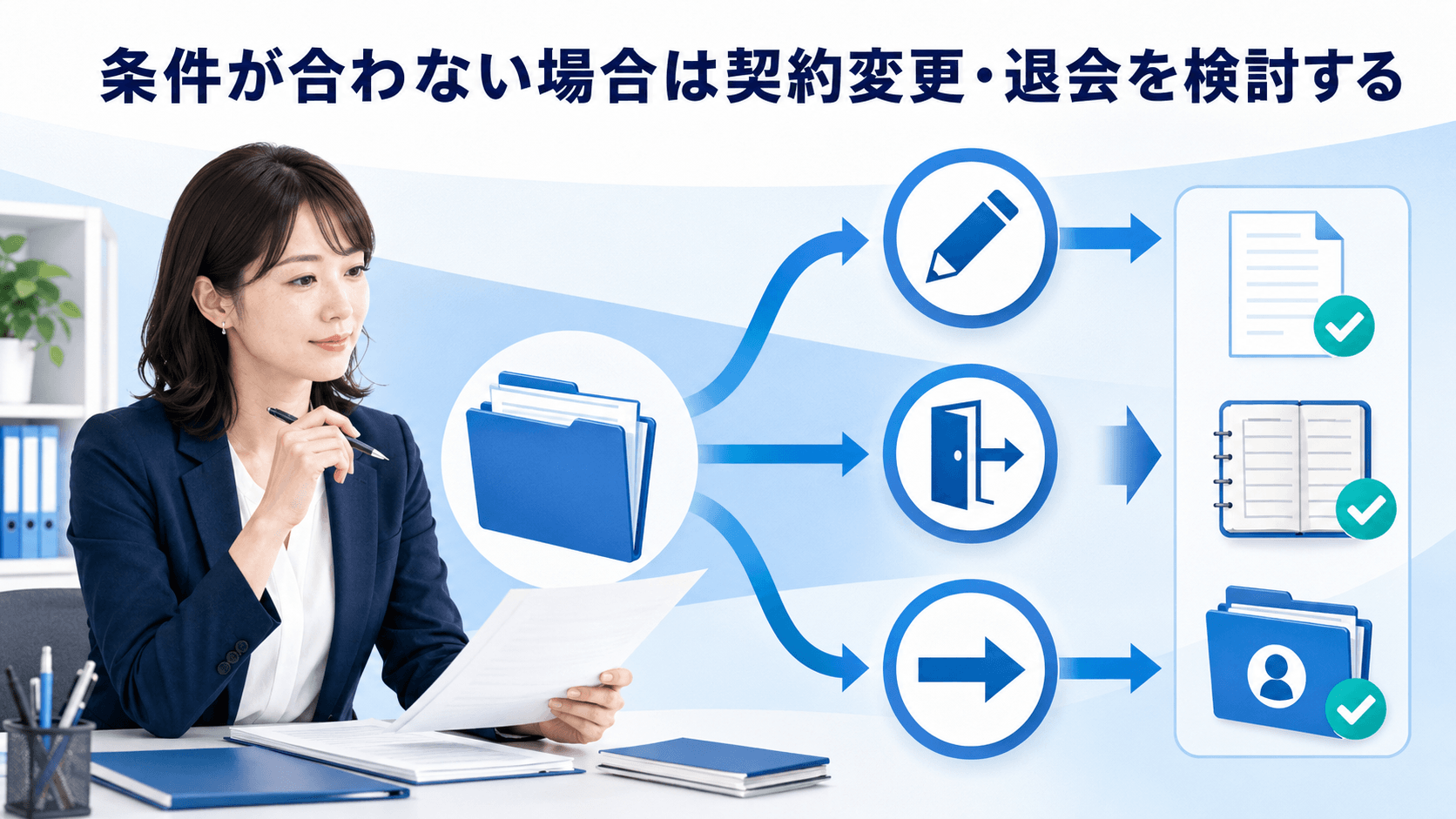 掛け持ち条件が合わない場合に契約変更や退会手続きを検討する成人女性