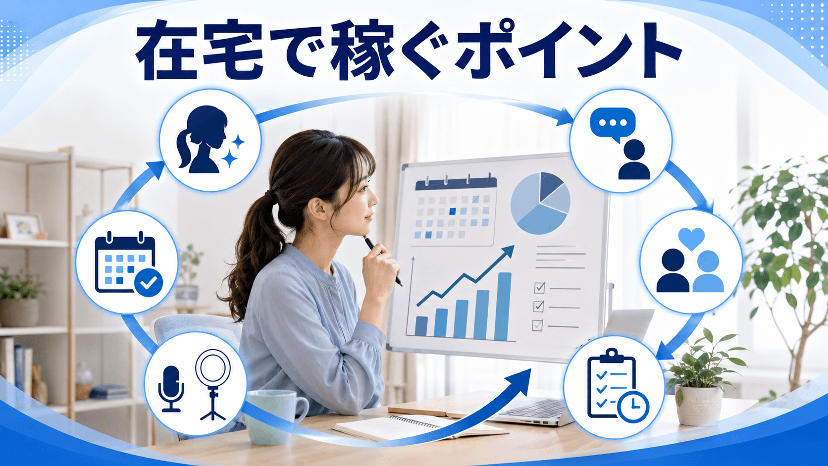 在宅チャットレディのプロフィールや配信環境を改善する女性