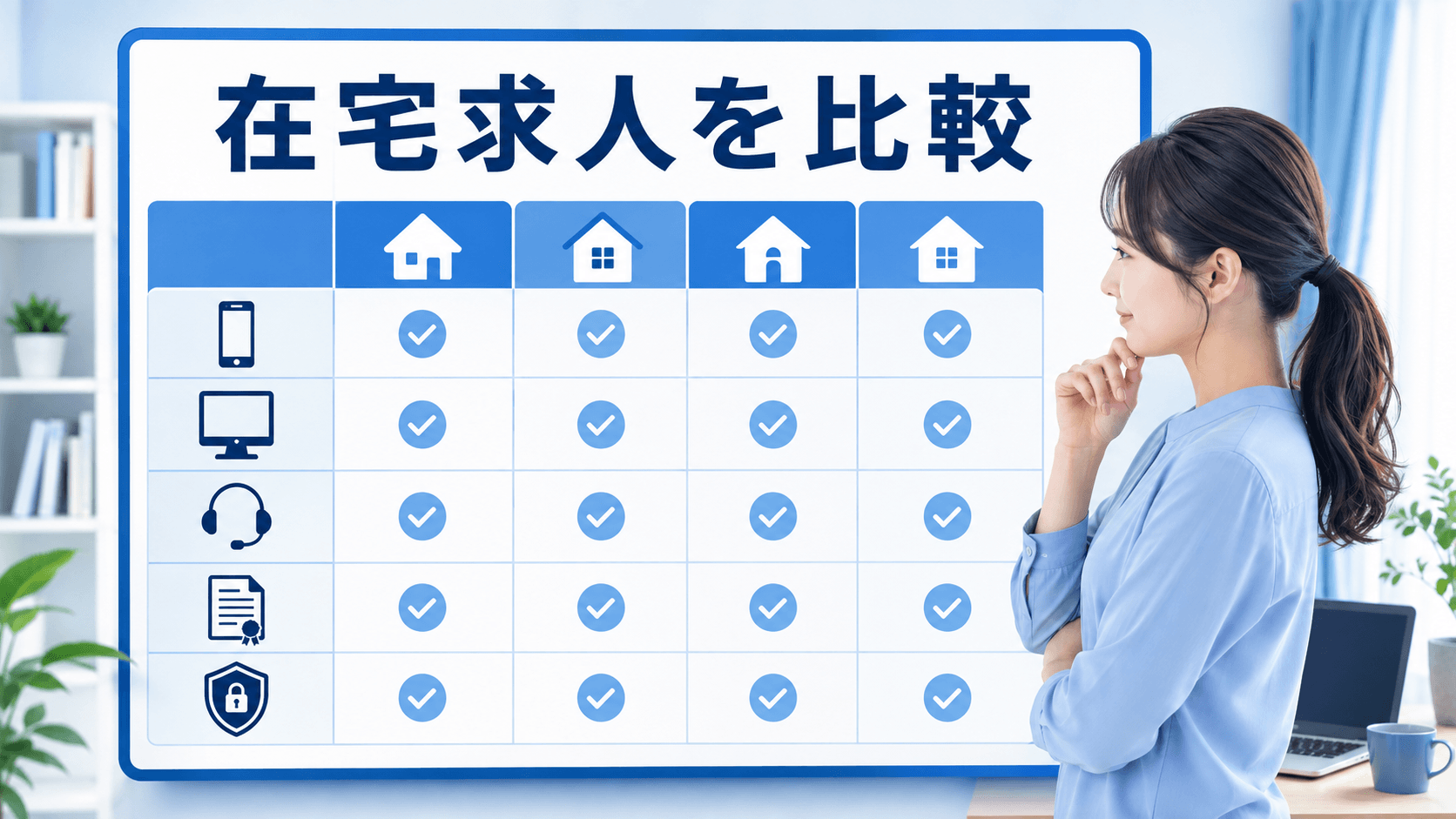 端末やサポートなどの条件から在宅チャットレディ求人を比較する女性