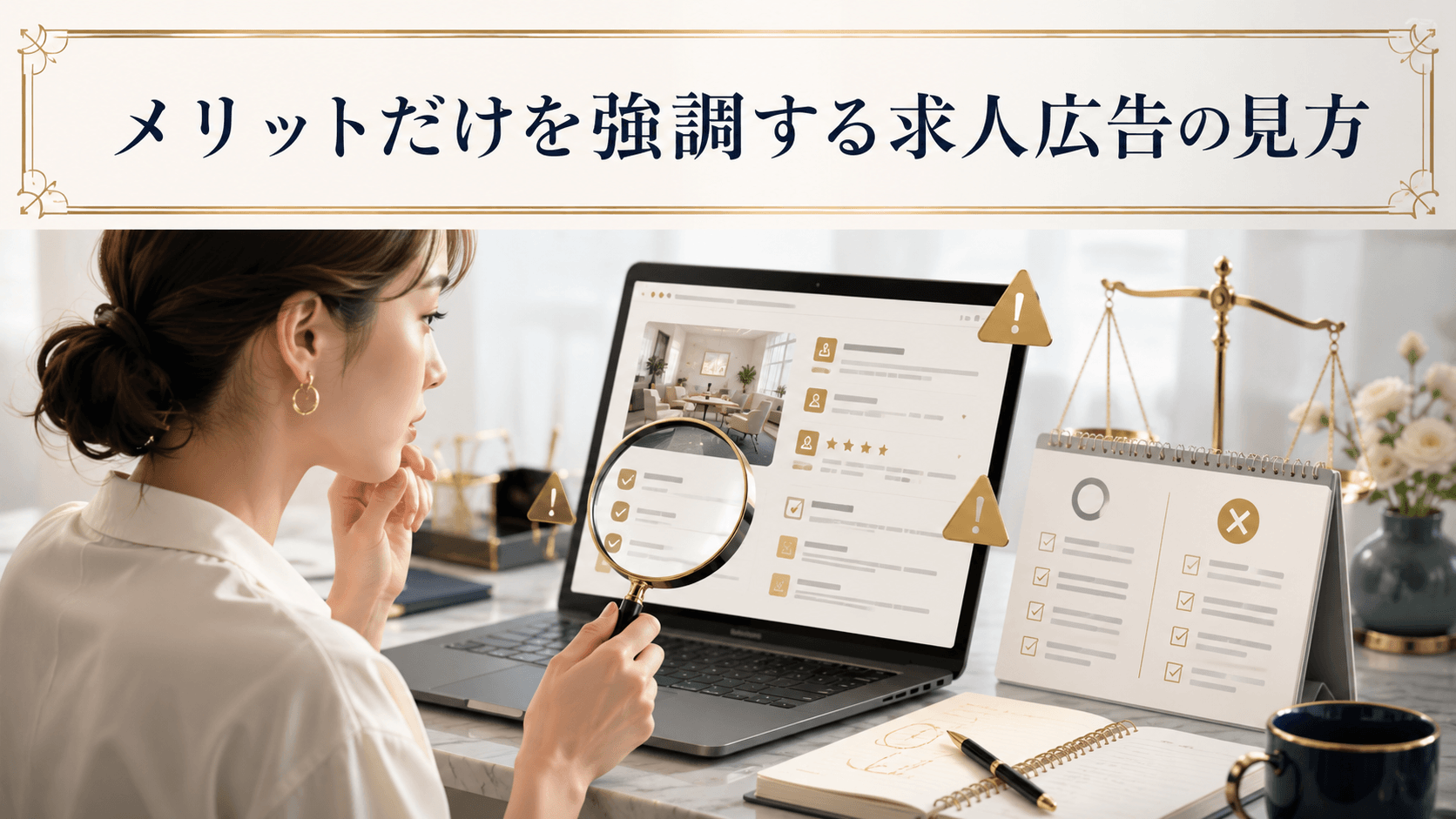 チャットレディ求人広告の条件を確認して見極めるイメージ