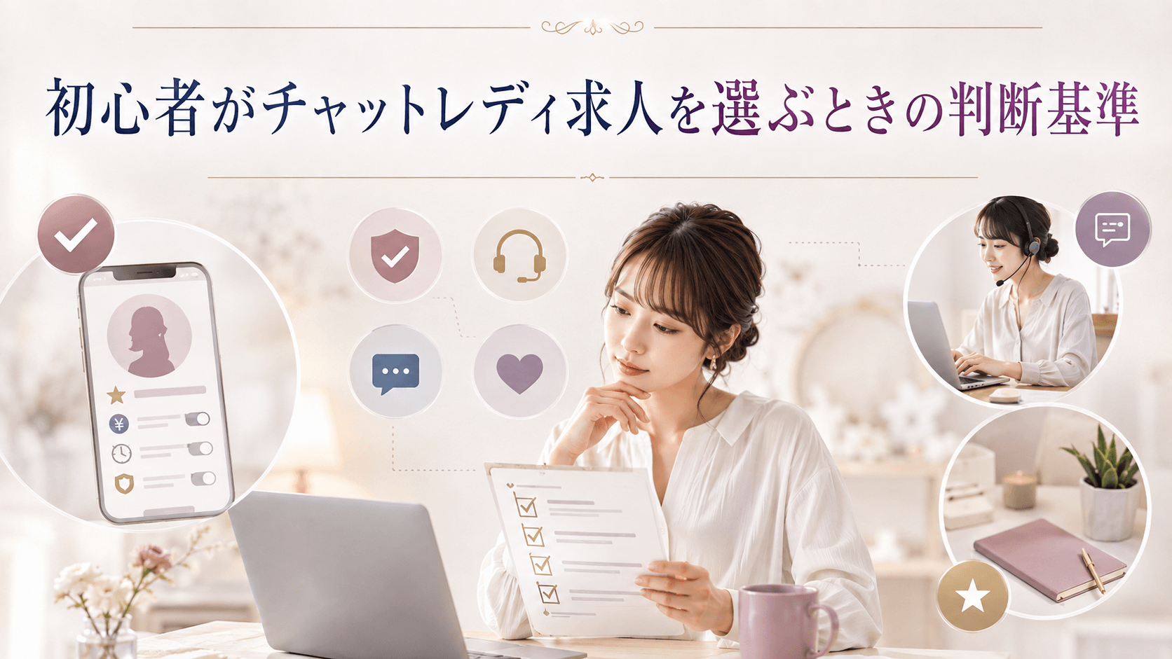 初心者がチャットレディ求人を選ぶ際の判断基準を確認するイメージ