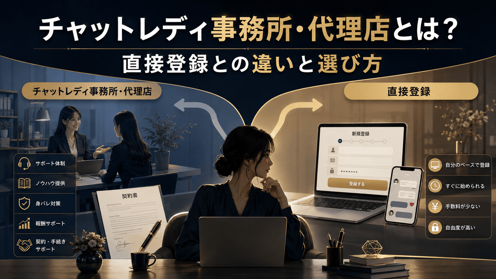 チャットレディ事務所・代理店と直接登録の違いや選び方