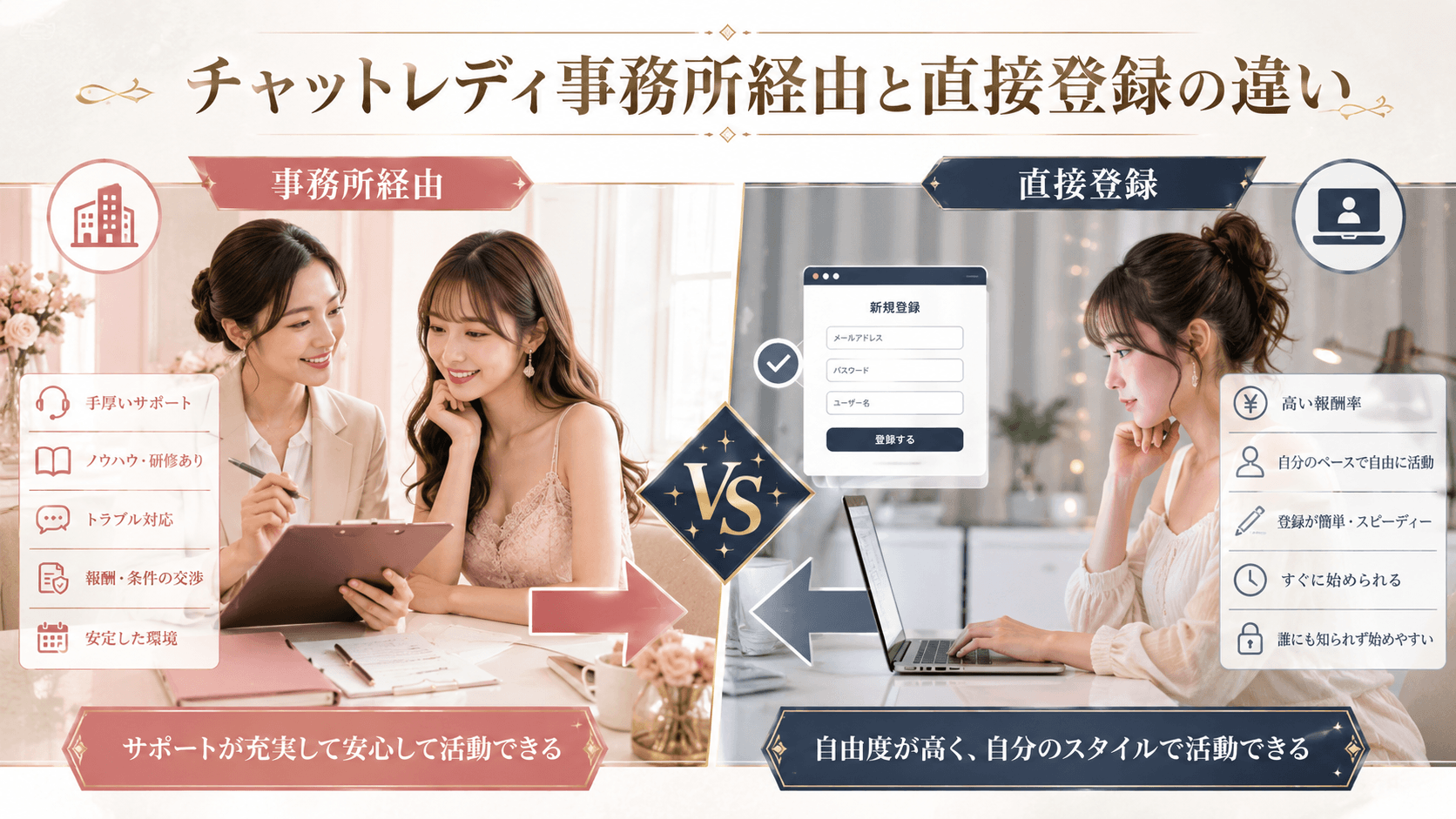 チャットレディ事務所経由と直接登録の違い