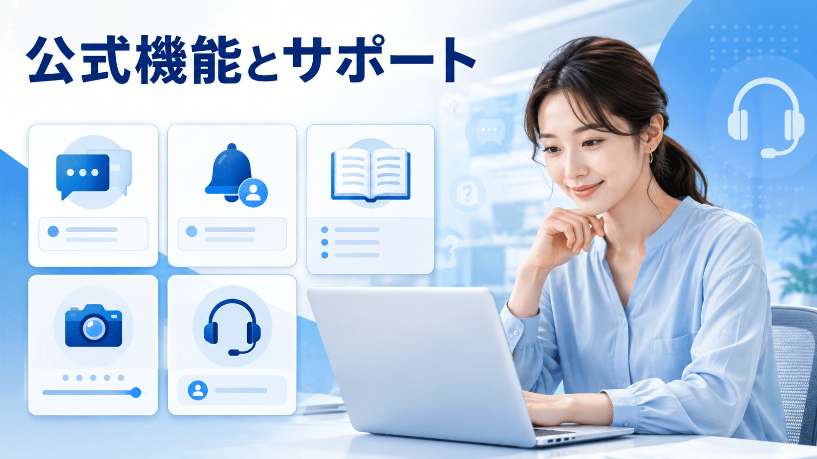 サイト内の公式機能とサポートを利用する成人女性