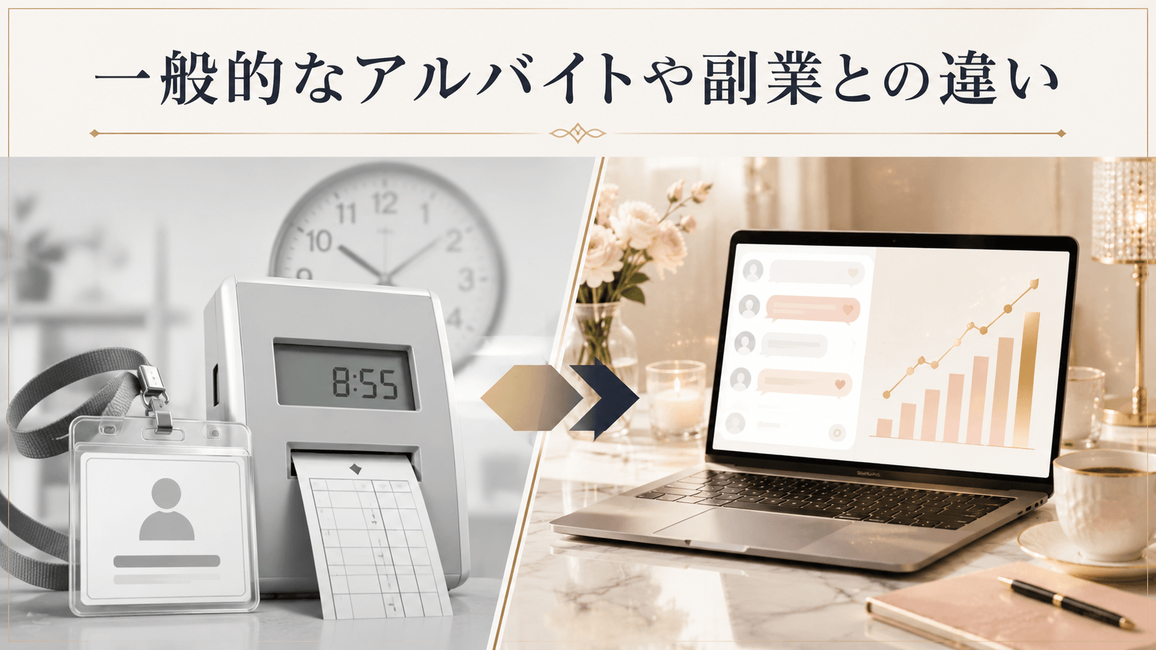 チャットレディと一般的なアルバイトや副業の違いを示すイメージ