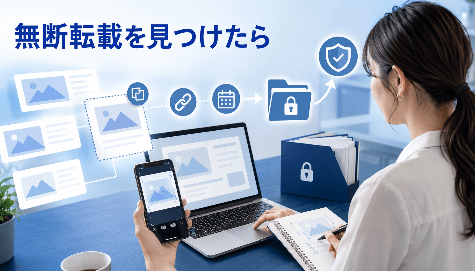 無断転載のURLや日時をスクリーンショットで保存する女性