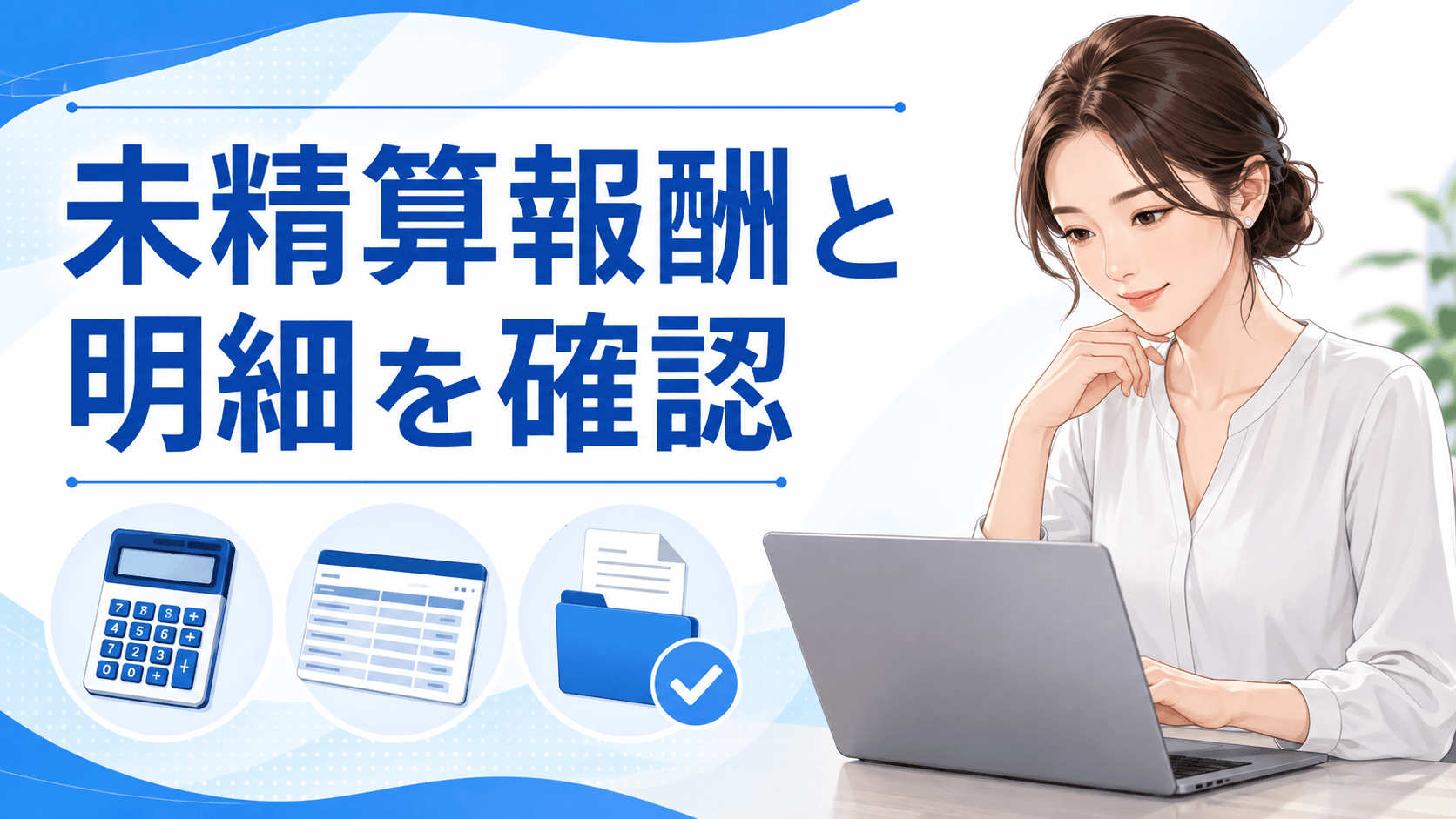 チャットレディの未精算報酬と報酬明細をパソコンで確認する女性