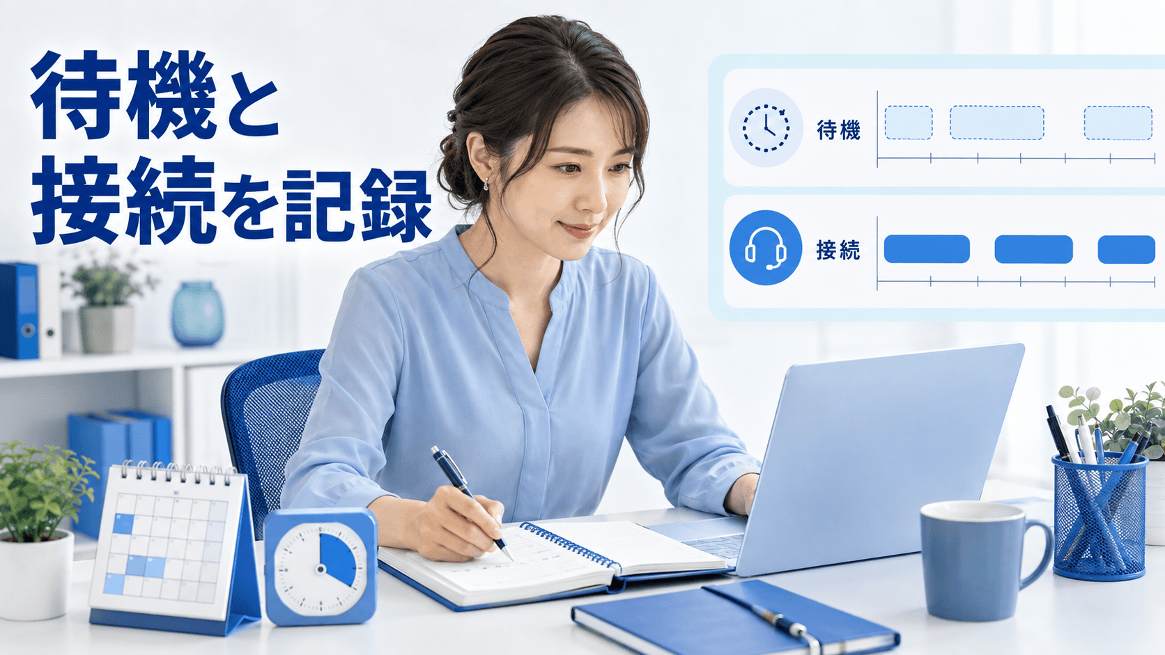 待機時間と有料接続時間を分けて記録する成人女性