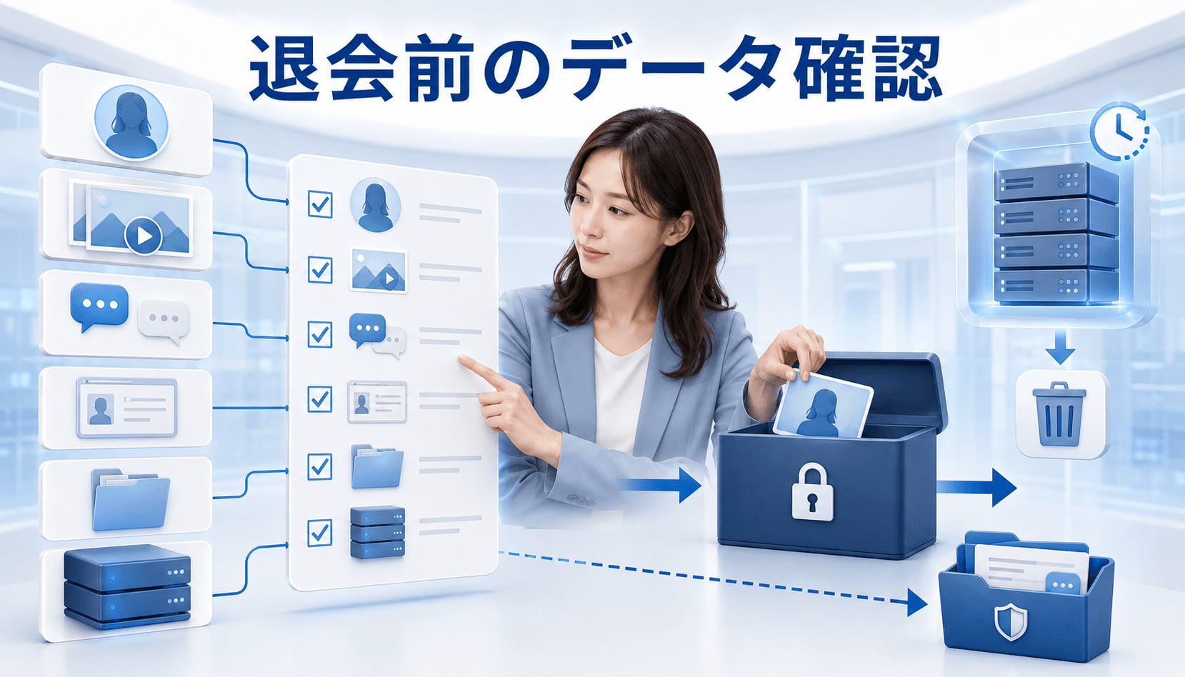 退会前にプロフィール・出演データ・本人確認情報を確認する女性
