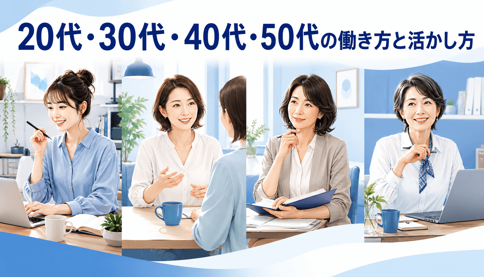 20代・30代・40代・50代のチャットレディの働き方を表す成人女性