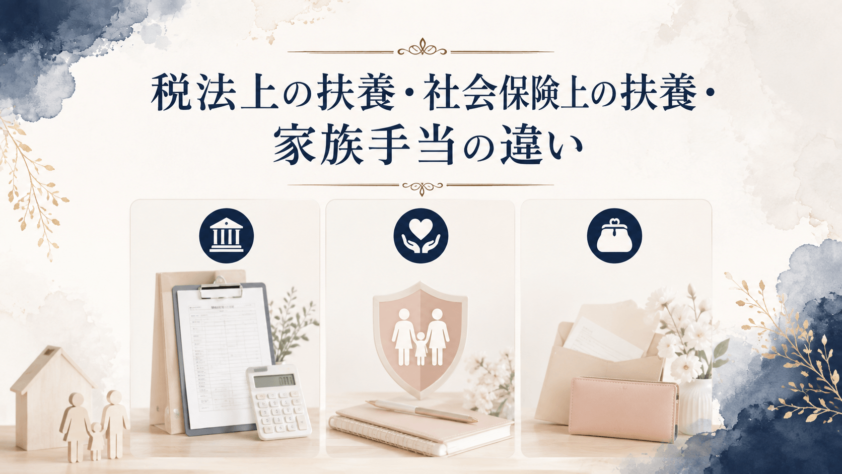税法上の扶養・社会保険上の扶養・家族手当の違いを整理したイメージ