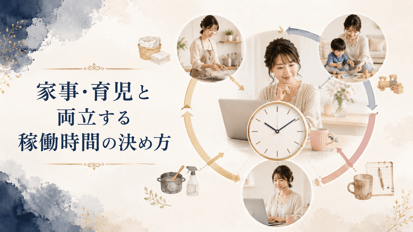 家事・育児・在宅ワークの時間配分を考える主婦のイメージ