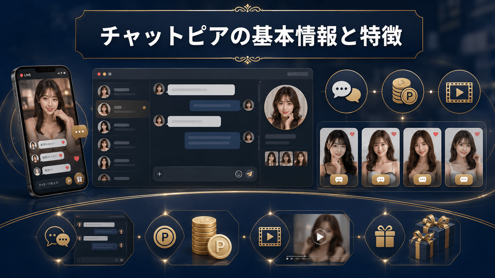 チャットピアのチャット機能やポイント制、待機映像などの基本情報