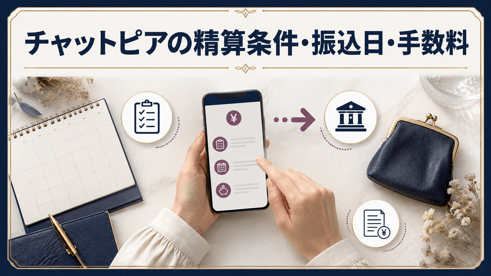チャットピアの精算条件・振込日・手数料を確認する女性