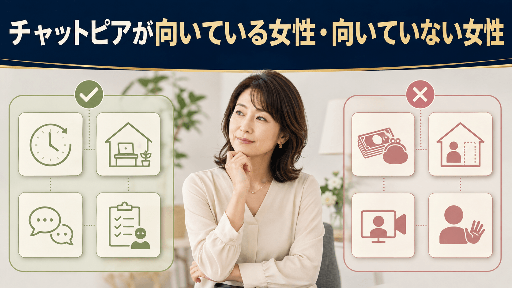 チャットピアが向いている女性と向いていない女性の特徴を比較する図解