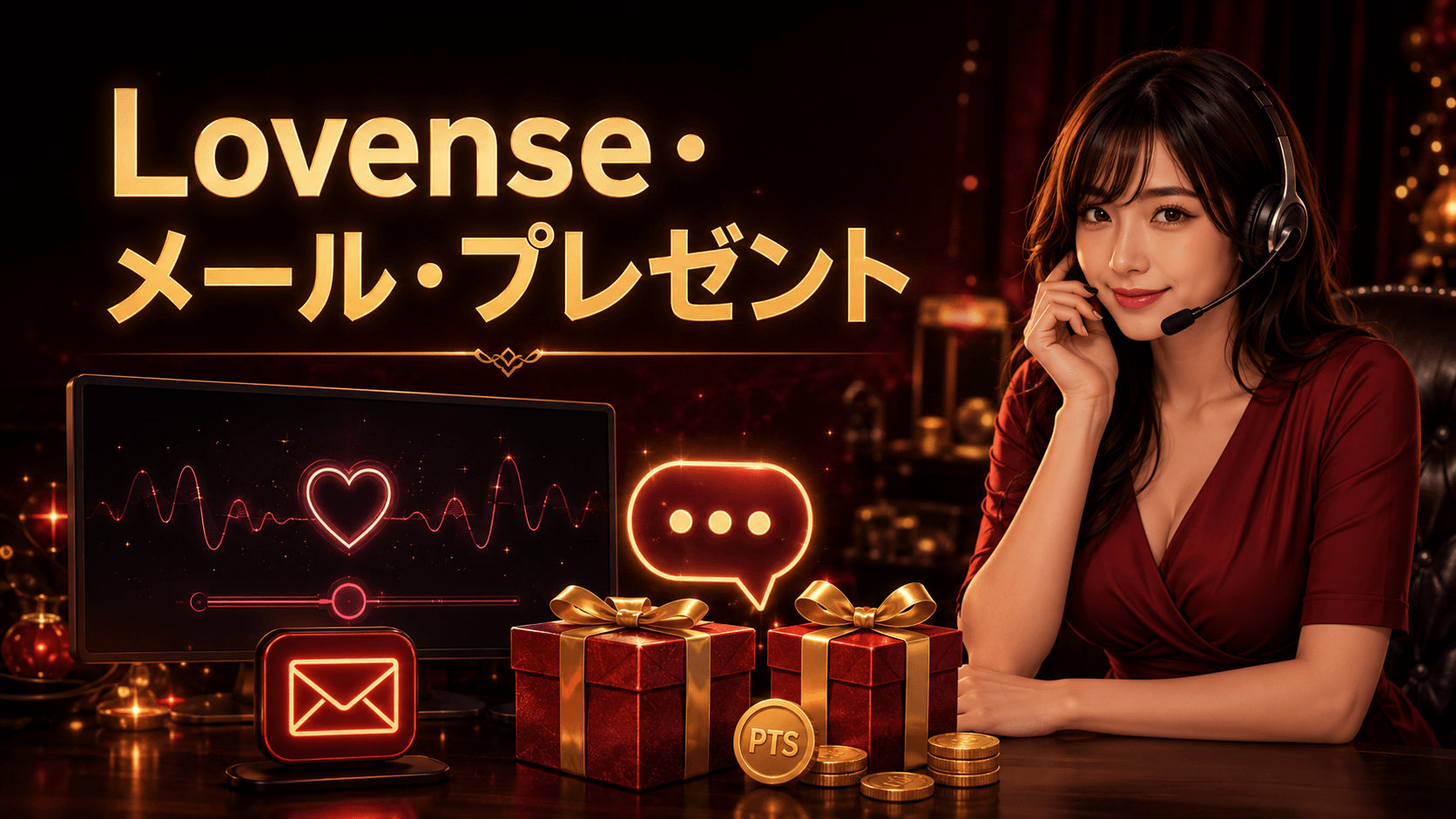 チャットピアのLovense、メール、プレゼント機能を表したイメージ
