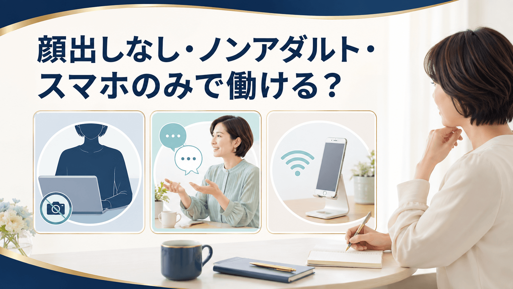 顔出しなし・ノンアダルト・スマホのみで働く方法を確認する女性