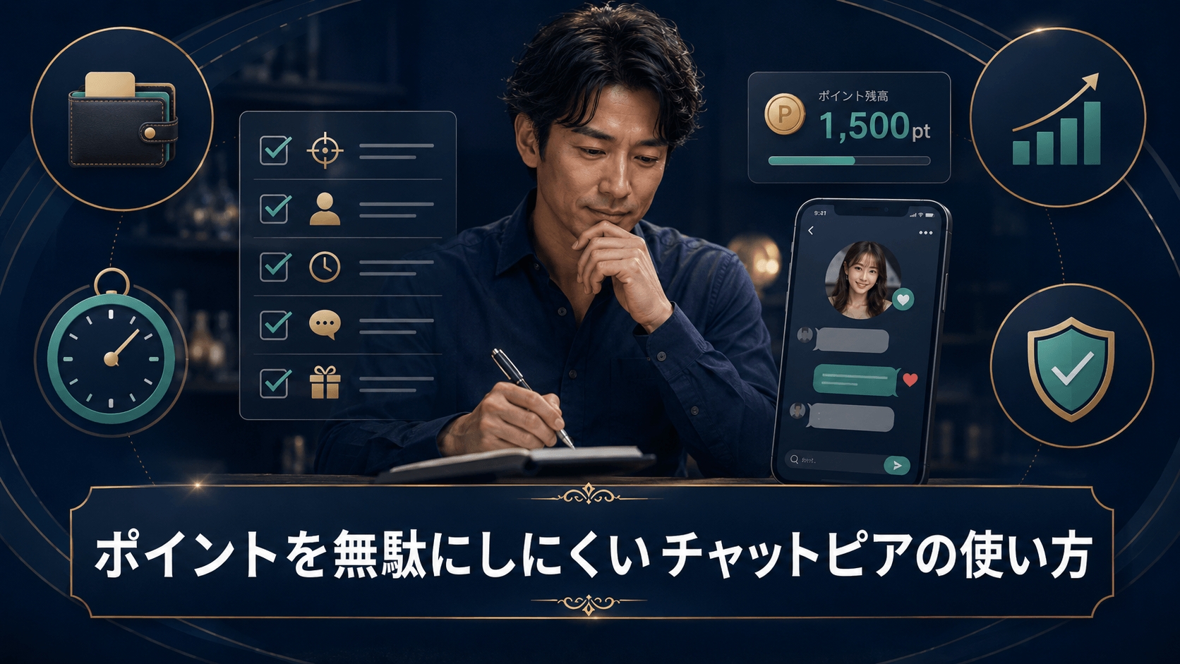 利用時間と予算を決めてチャットピアのポイントを管理する男性