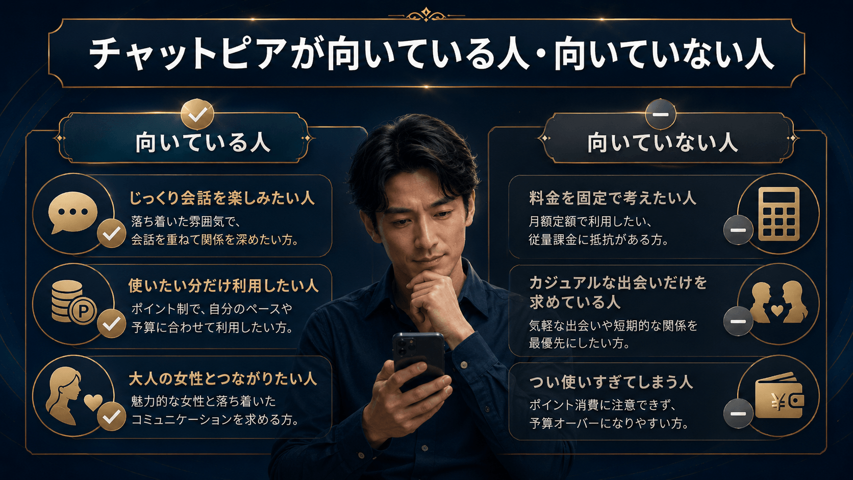 チャットピアが向いている人と向いていない人の特徴を比較する図解