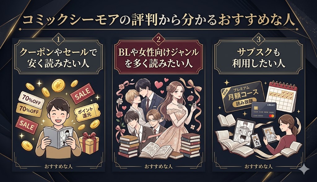 コミックシーモアの評判から分かるおすすめな人