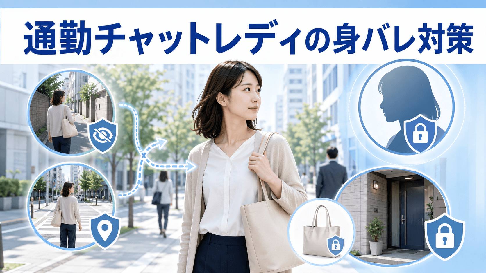 通勤経路や店舗への出入りで身バレ対策を行う女性