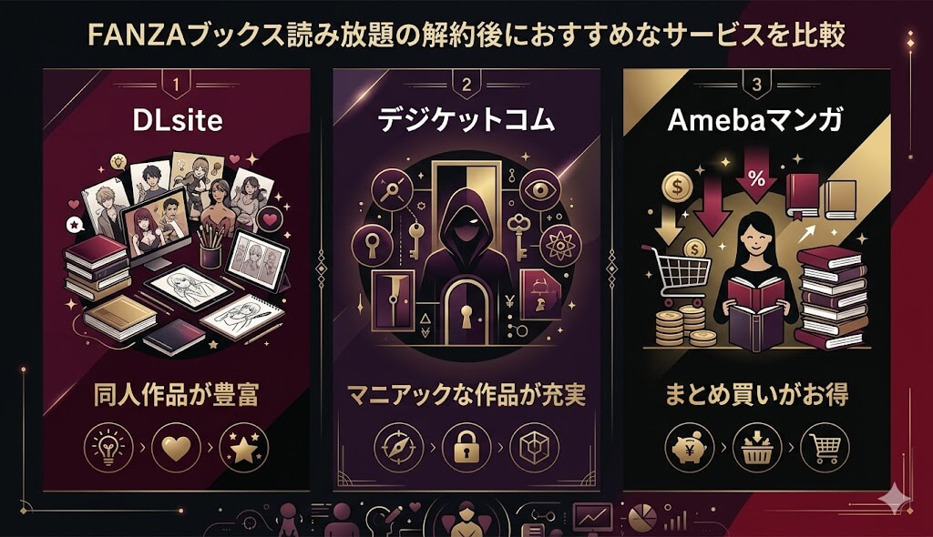 FANZAブックス読み放題の解約後におすすめな最新の漫画が読めるサービスを比較