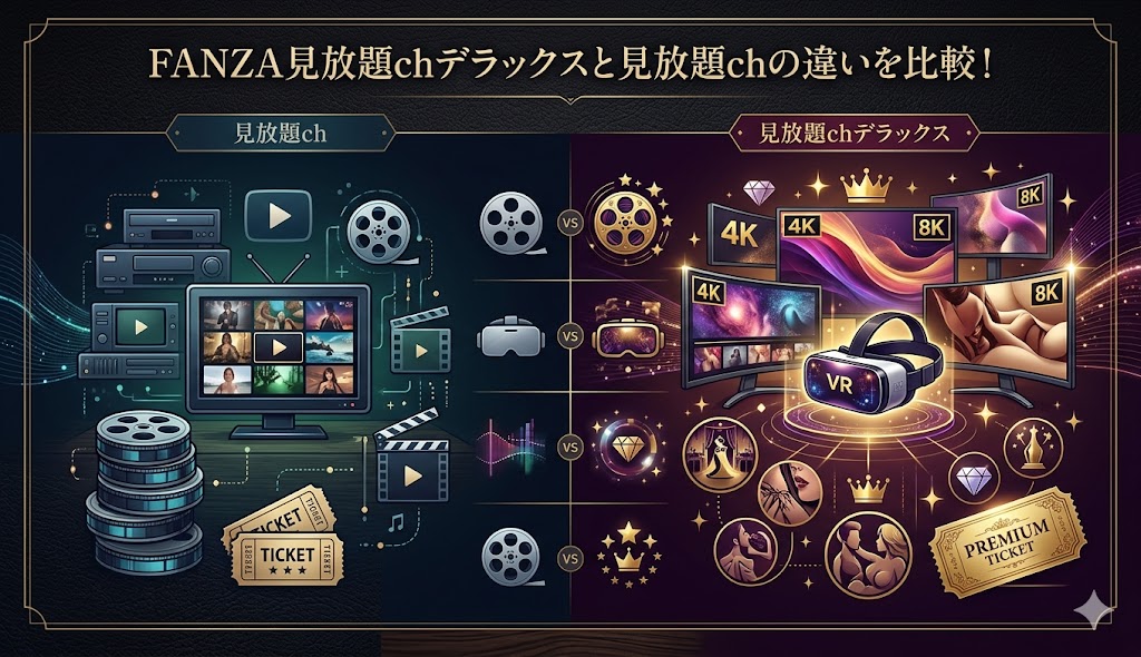 【比較】FANZA見放題chデラックスと見放題chの違い！料金・作品ボリューム・画質で選ぶ