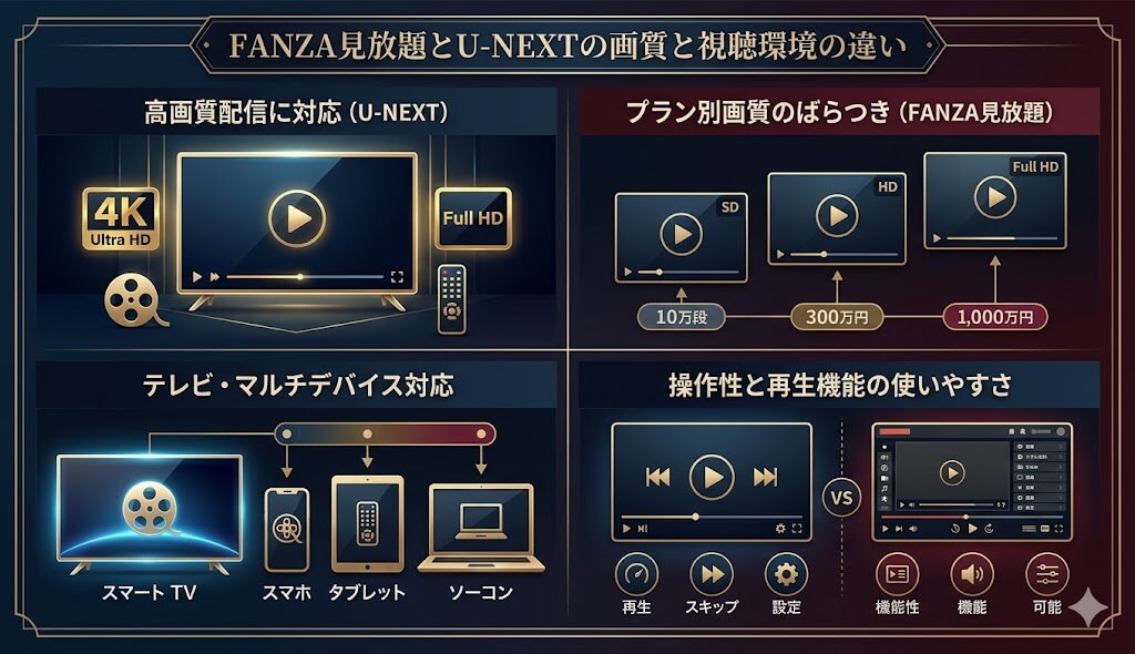 FANZA見放題とU-NEXTの画質と視聴環境の違い