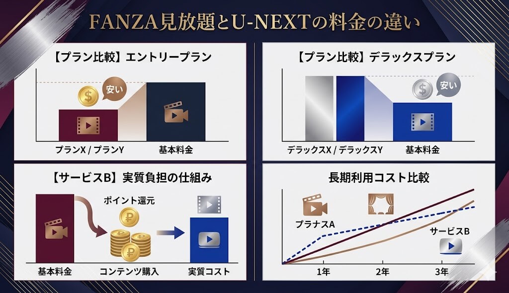 FANZA見放題とU-NEXTの料金の違い