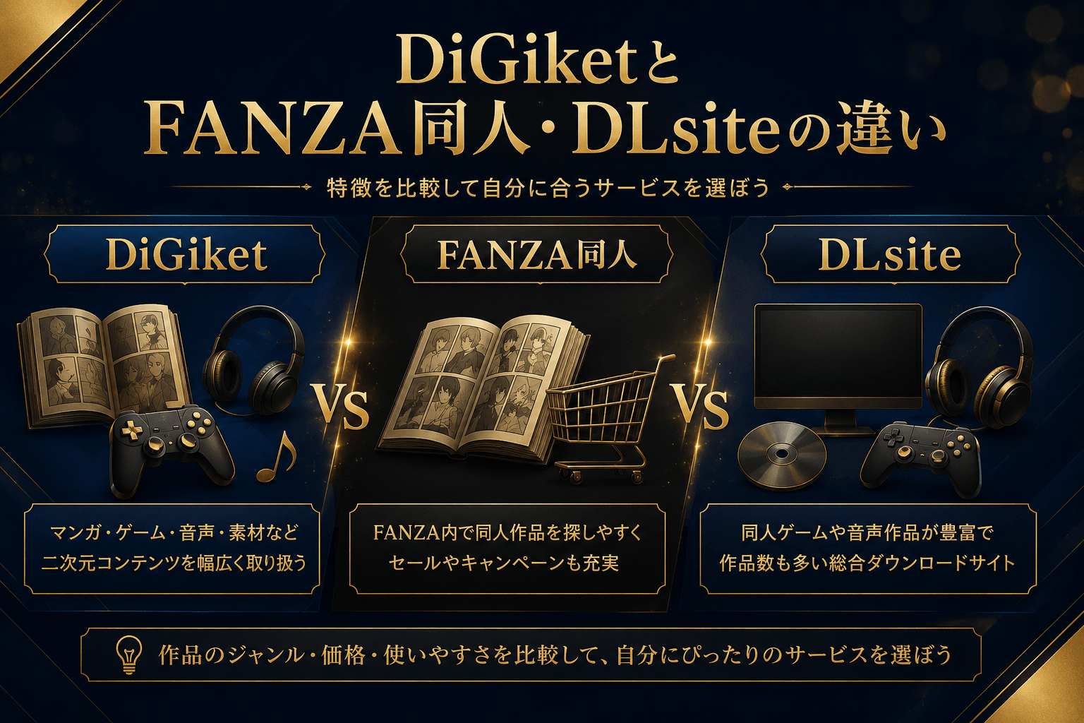 DiGiketとFANZA同人・DLsiteの違いを比較