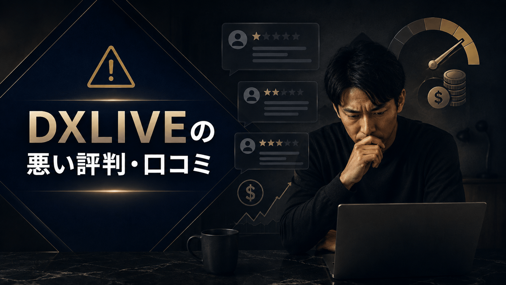 DXLIVEの悪い評判や料金面の注意点を確認する男性のイメージ