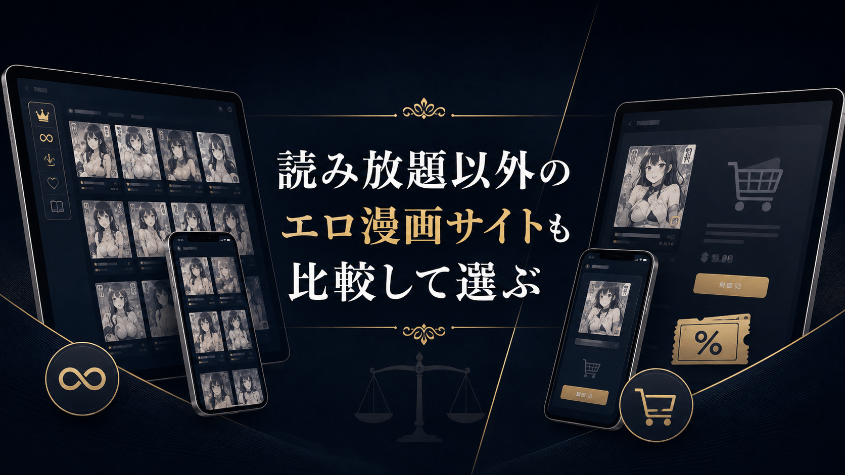 読み放題以外のエロ漫画サイトも含めて比較するイメージ画像
