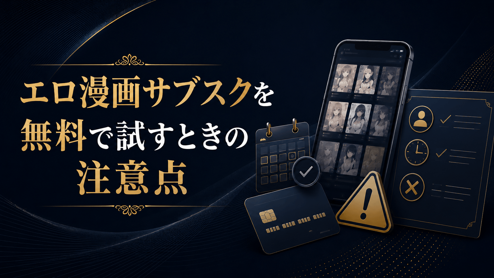 エロ漫画サブスクの無料体験を利用するときの注意点を表したイメージ画像