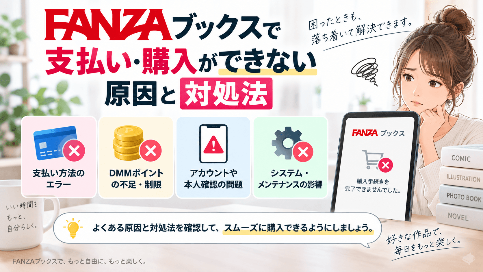 FANZAブックスで支払い・購入ができない原因と対処法