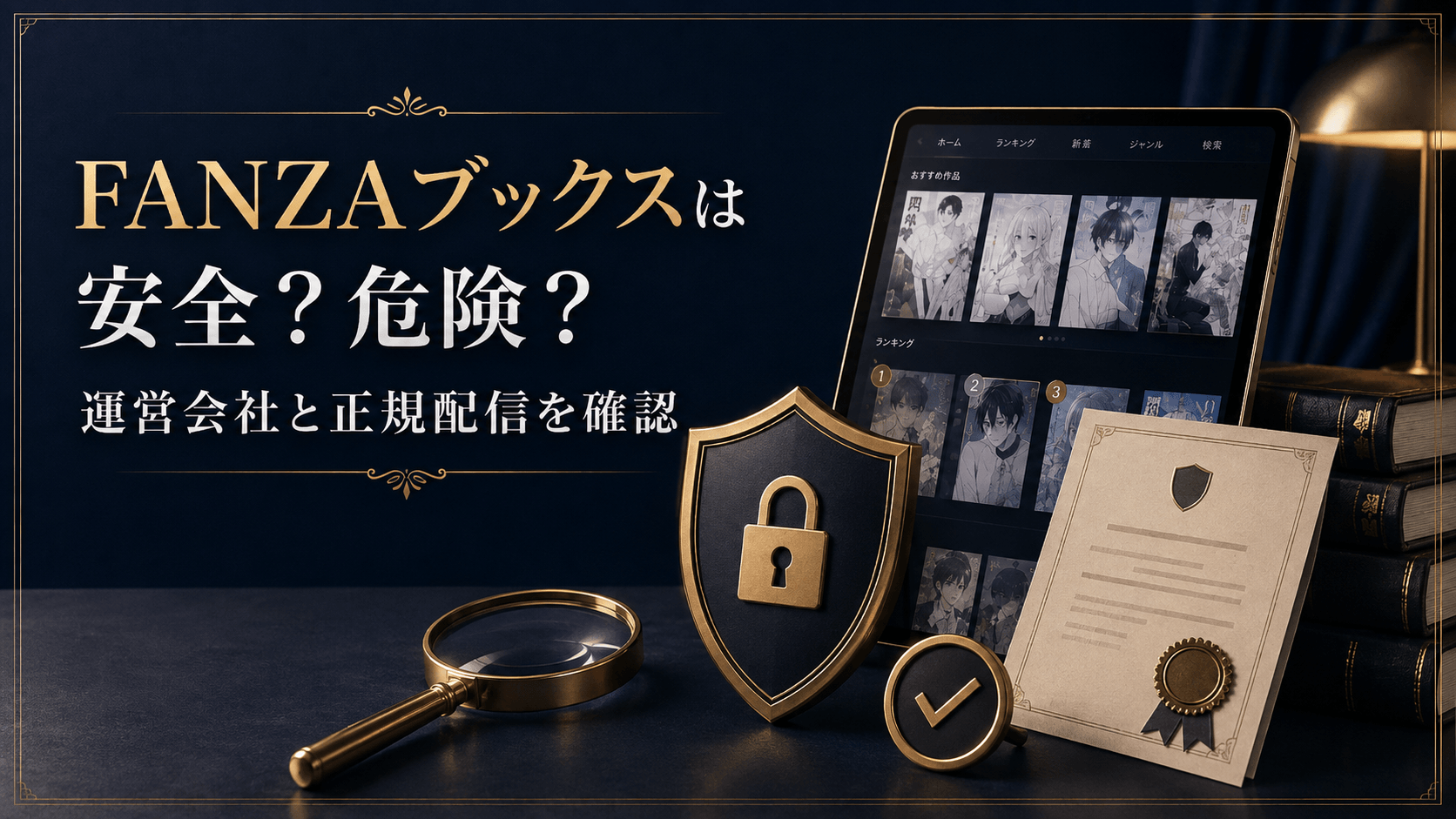 FANZAブックスの安全性や運営会社、正規配信について確認するイメージ画像