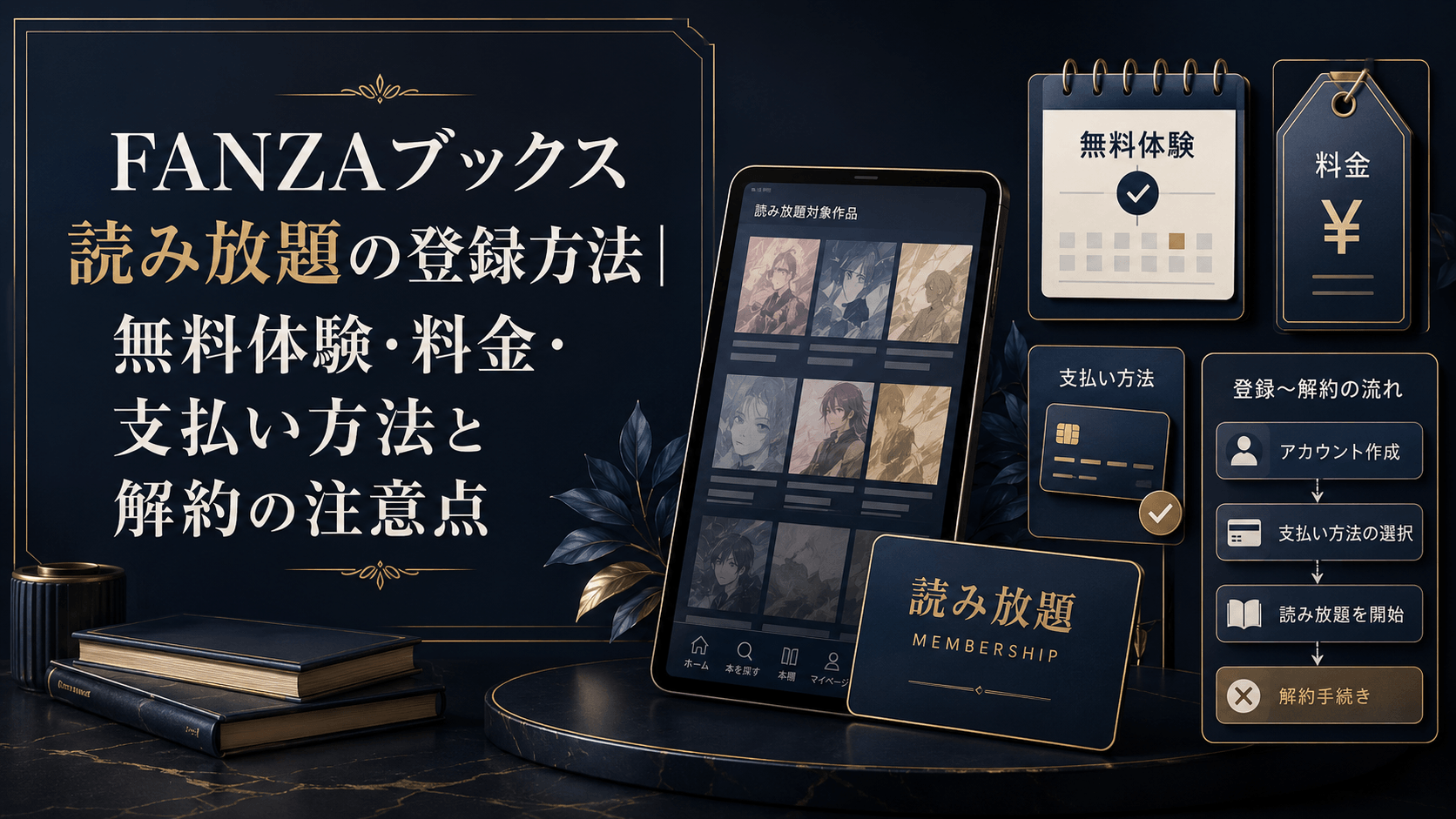 FANZAブックス読み放題の登録方法・無料体験・料金・支払い方法・解約の注意点