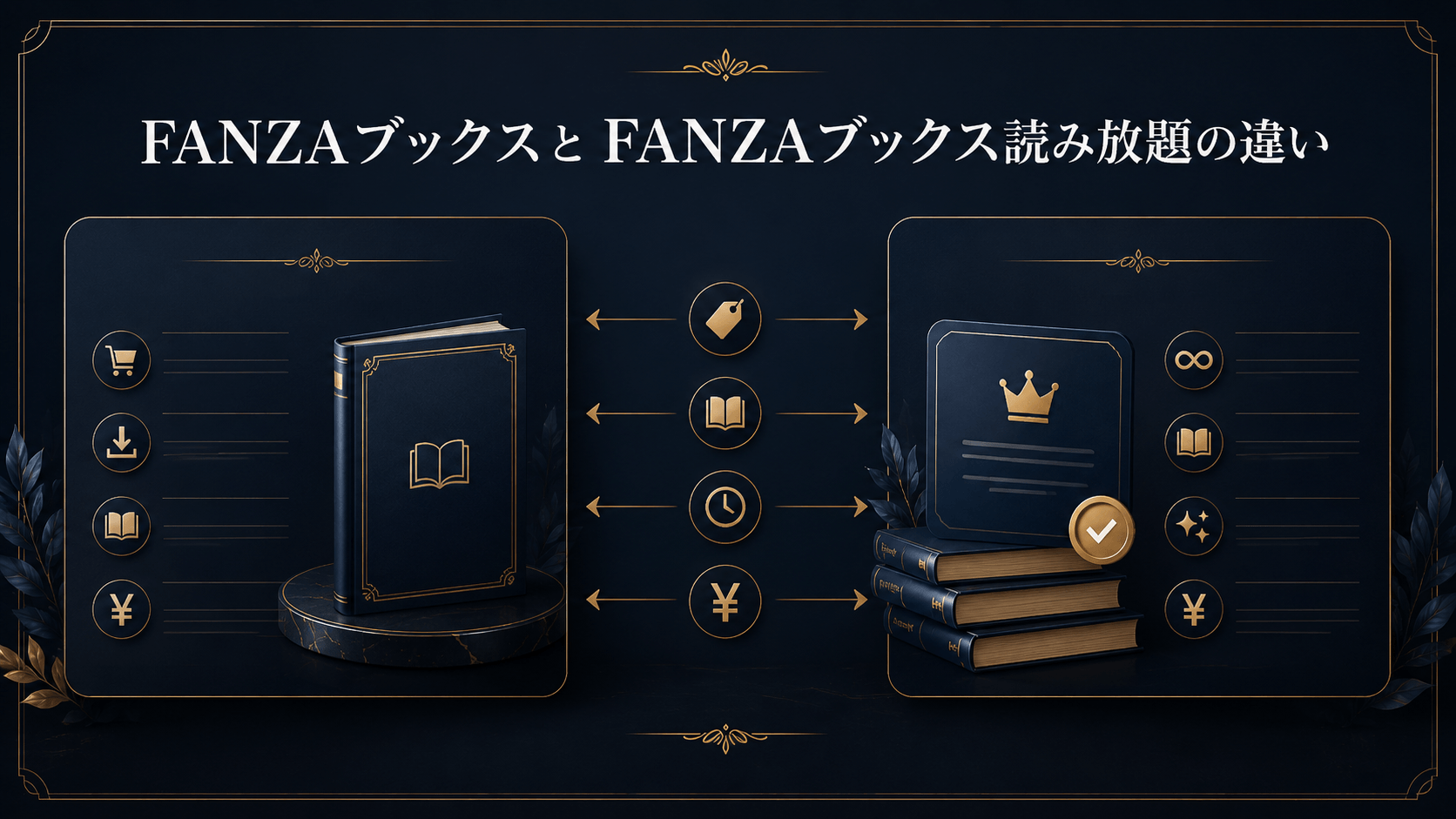 FANZAブックスの単品購入とFANZAブックス読み放題の違いを比較するイメージ