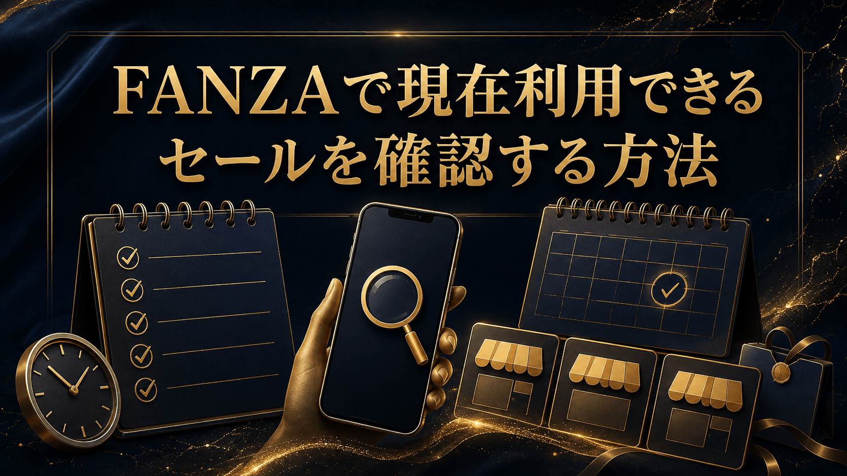 FANZAで現在利用できるセールをスマートフォンやカレンダーで確認するイメージ