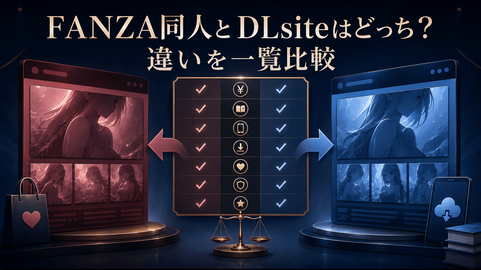 FANZA同人とDLsiteはどっち?違いを一覧比較