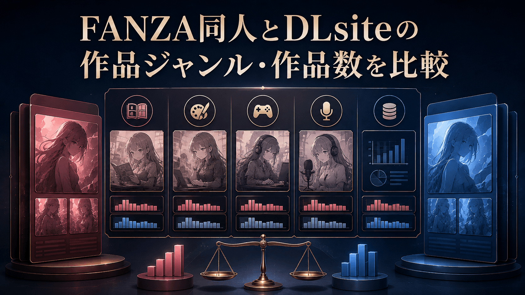 FANZA同人とDLsiteの作品ジャンル・作品数を比較