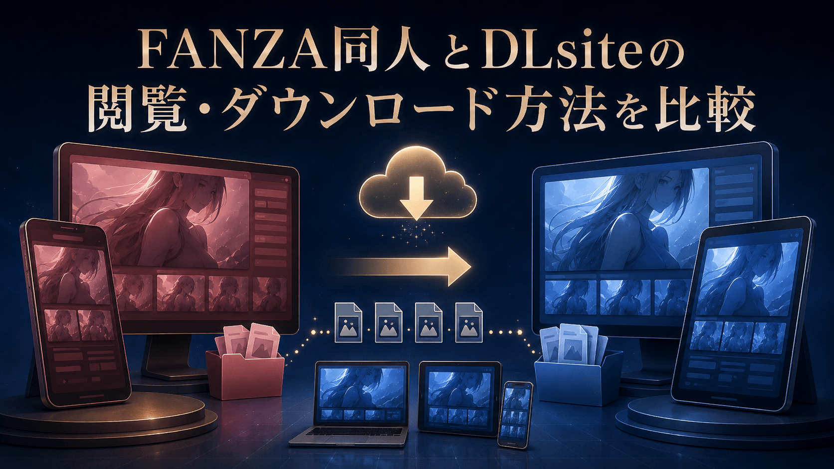 FANZA同人とDLsiteの閲覧・ダウンロード方法を比較