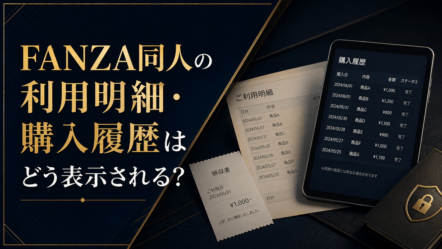 FANZA同人の利用明細と購入履歴の表示