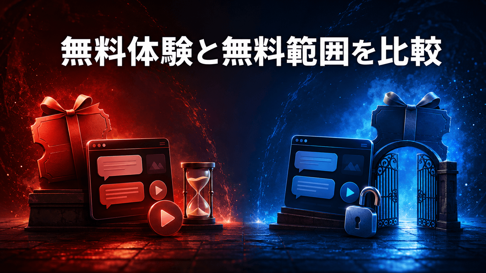 FANZAライブチャットとDXLIVEの無料体験と無料範囲を比較したイメージ