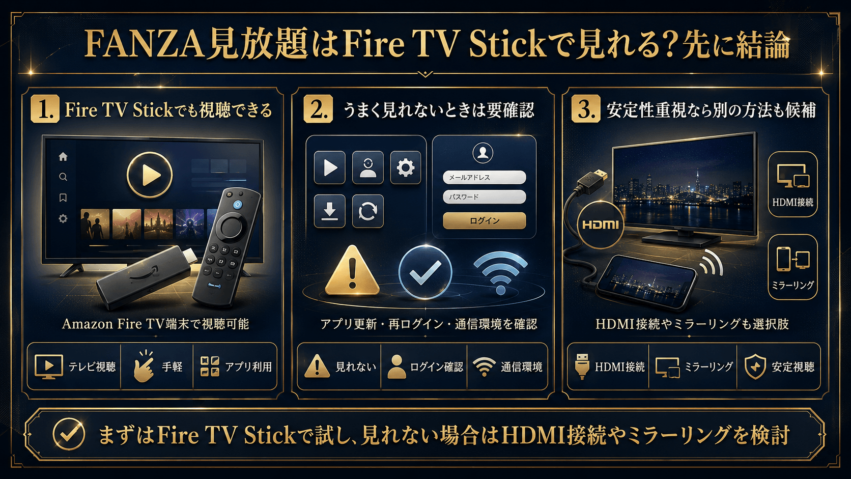 FANZA見放題をFire TV Stickで見る方法と見れない場合の代替手段を解説した画像