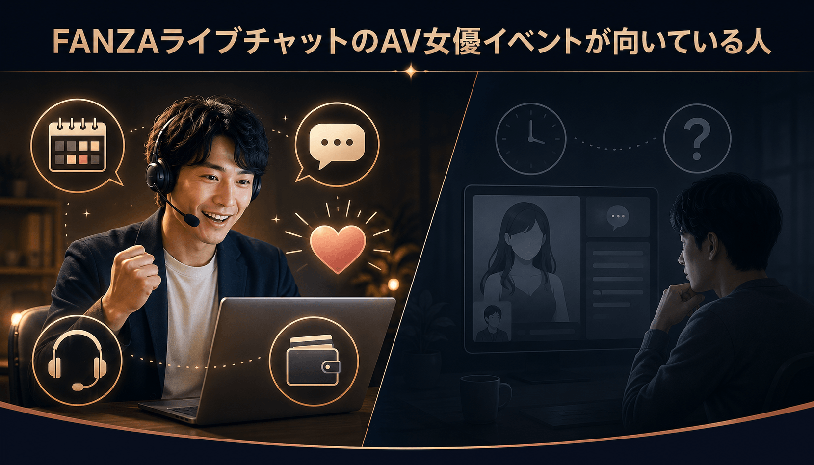 FANZAライブチャットのAV女優イベントが向いている人を比較した図解